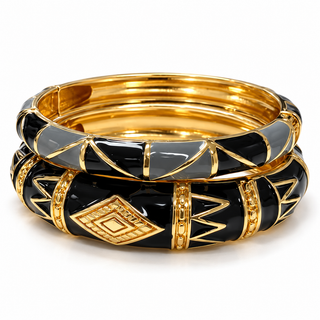 Onyx Tribal Enamel Bangle Set