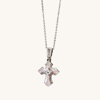 Silver Victorian Crystal Cross Necklace