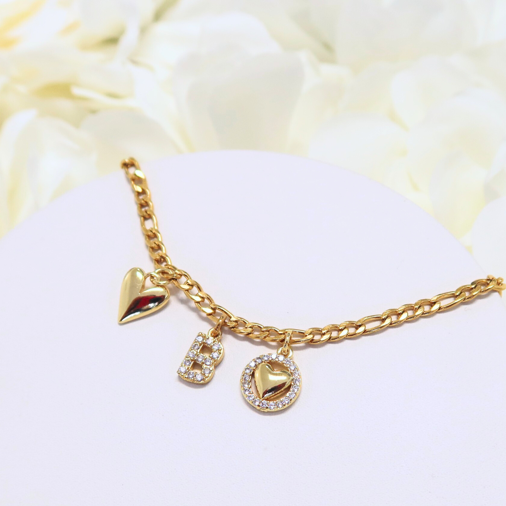 Initial Heart Figaro Anklet