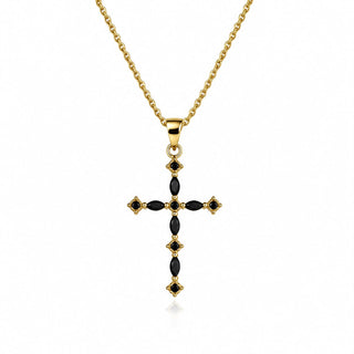 Gold Black Marquise Crystal Cross Necklace