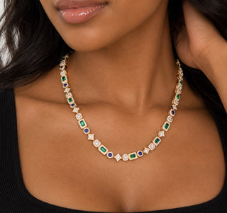 Seraphina Multi-Gemstone Halo Tennis Necklace