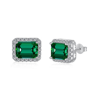 Diamond Halo Emerald Stone Stud Earrings