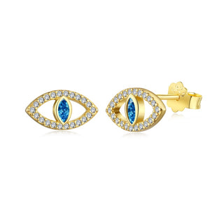 Gold & Blue Evil Eye Stud Earrings