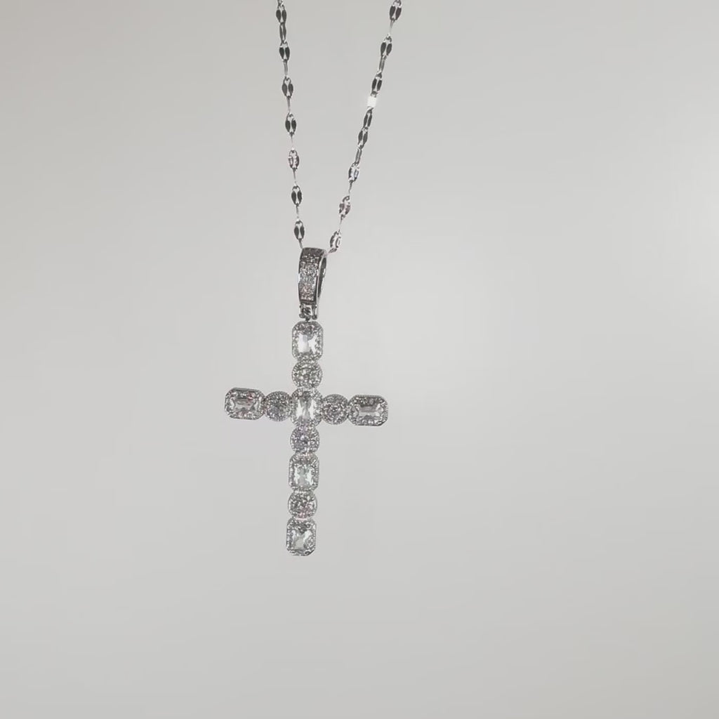 Vintage Silver Crystal Cross Necklace