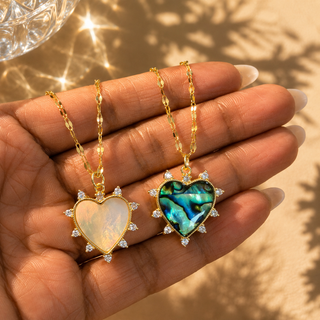 Mother of Pearl Diamond Heart Necklace