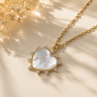 Mother of Pearl Diamond Heart Necklace