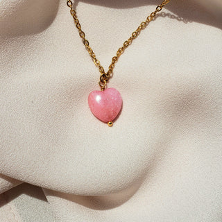 Mini Rose Quartz Heart Natural Stone Necklace