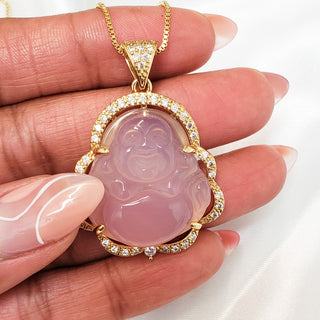 Pink Jade Buddha Necklace