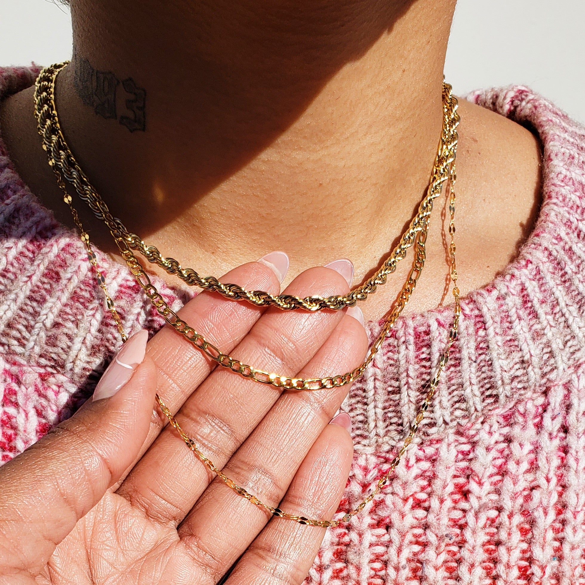 Three Set Chain Gold Triple Layered Chain Set | Gogo Lush