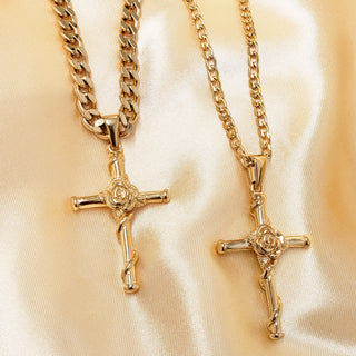 Men's Rose Wrapped Cross Necklace