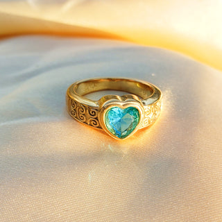 Ornate Band Blue Heart Ring