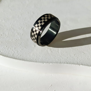 Men's Black & Silver Checkered Ring