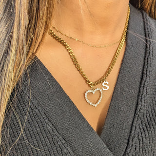 Heart Initial Cuban Necklace