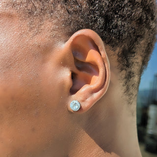 Men's Halo Round Diamond Stud Earrings
