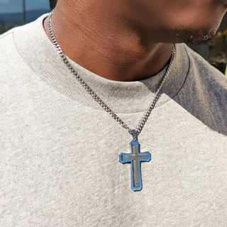 Men's Gold & Steel Cross Necklace
