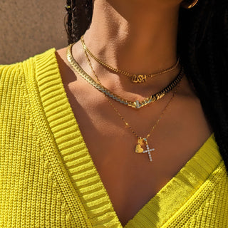 Cross Heart Initial Necklace