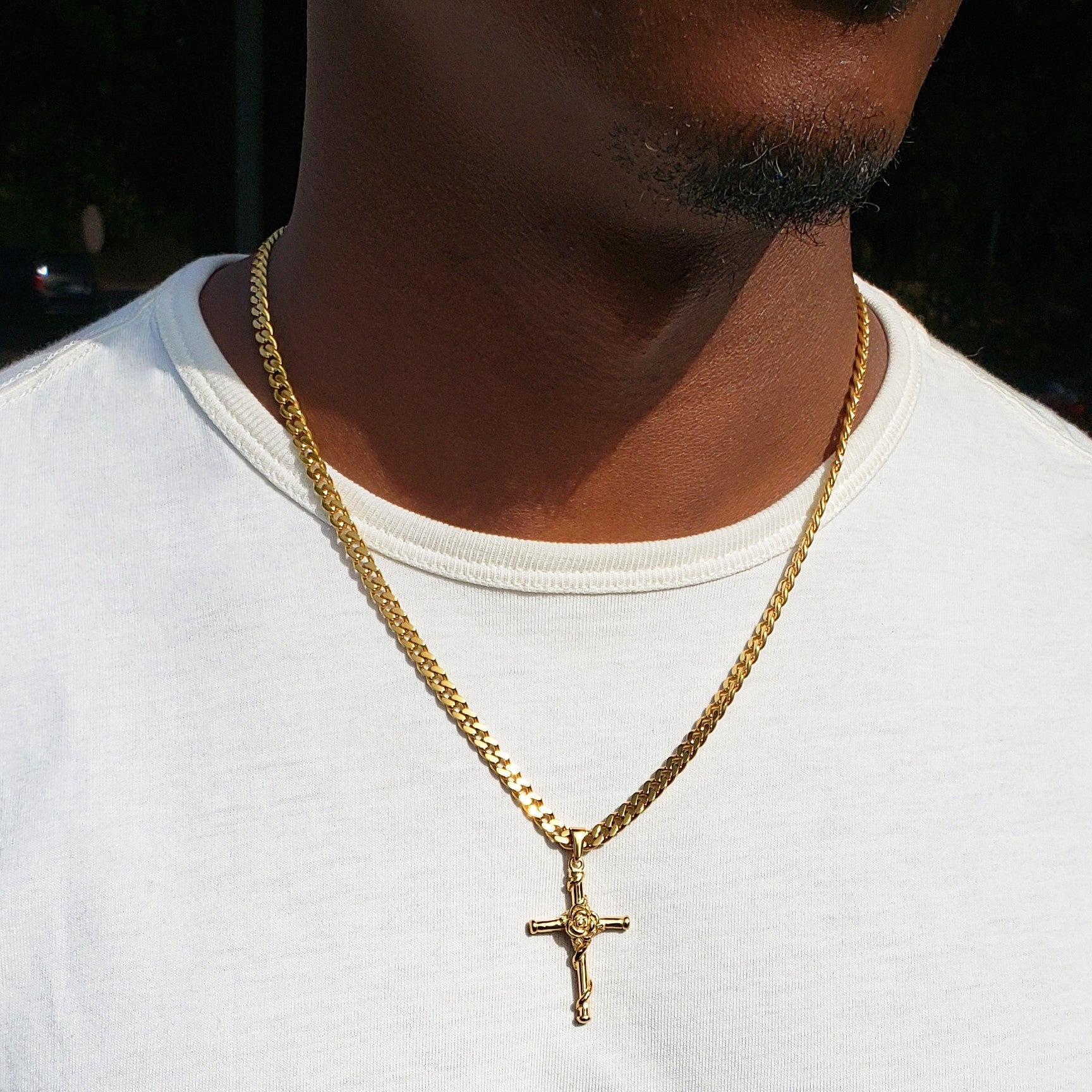 Men's Rose Wrapped Cross Necklace – Gogo Lush - Main Image