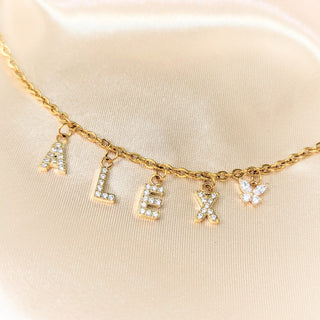 Diamond Butterfly Name Anklet