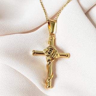 Rose Wrapped Cross Necklace