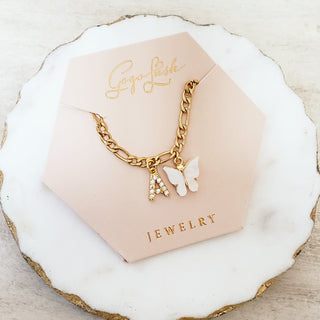 butterfly necklace. butterfly initial necklace. initial necklace. necklace. cz letter necklace.  gold necklace. necklace for her. necklace for mom. necklace for daughter. graduation, Christmas, anniversary, birthday gift. 