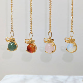 Elephant Natural Stone Crystal Ball Necklaces