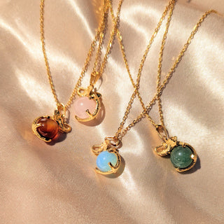 Elephant Natural Stone Crystal Ball Necklaces