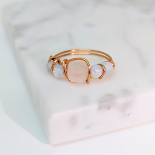 Handmade Rose Quartz and Opal Ring