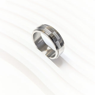 Men's Steel Checkered Spinner Ring