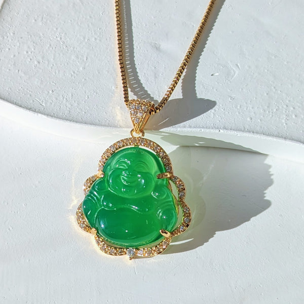 Mens 14K Gold Plated Cz Green Jade Mini Buddha Pendant & Chain Necklace Set  | eBay