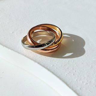 Rose Gold, Gold, & Silver Interlocked Band Ring